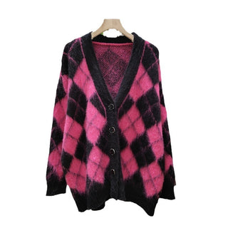 Plaid Knitted Cardigan Coat For Women - Phosgene