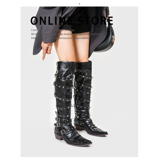 Punk Goth Wind Wide Tube Cowboy Boot Waste Soil Pointed-toe Boots Female - Phosgene