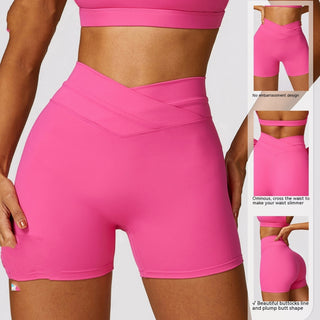 Skinny Hip Raise Yoga Shorts Brushed Cross High-waisted Trousers Phosgene