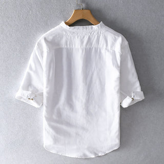 Summer Cropped Sleeves Cotton Linen Linen Shirt For Men Phosgene