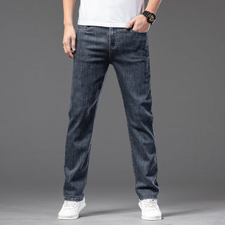 Men's Casual Half Elastic Waist Stretch Denim Trousers Phosgene