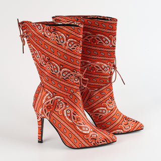 Plus Size Pointed Print High Heel Fashion Boots Women - Phosgene