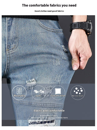 High-end Blue With Holes Jeans For Men Phosgene