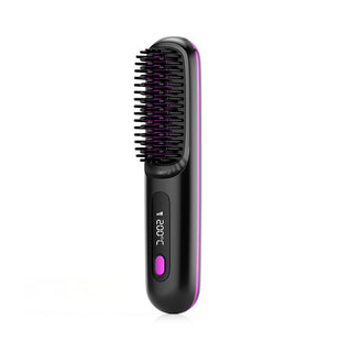 2 In 1 Straight Hair Comb Wireless Hair Straightener Brush Hair Fast Heating Portable Hot Curler USB Charging - Phosgene