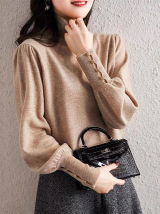 French Style Retro Minority Lantern Sleeve Turtleneck Sweater - Phosgene