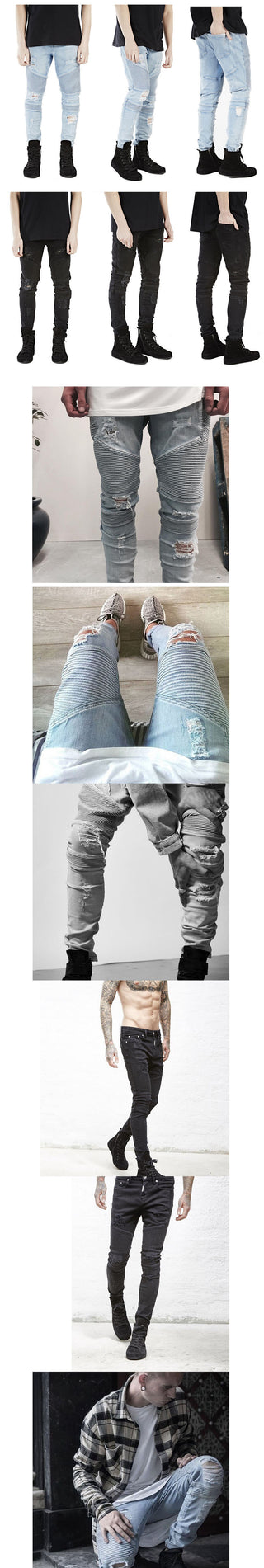 Street Ripped 3D Cutting Slim Elastic Jeans Phosgene