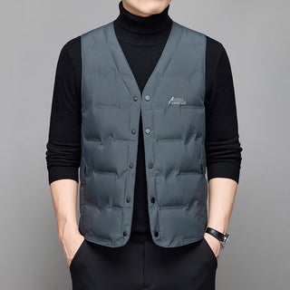 Men's Basic Warm Cardigan Button V-neck Base Down Vest Phosgene