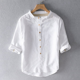 Summer Cropped Sleeves Cotton Linen Linen Shirt For Men Phosgene