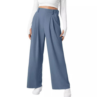 Women's Wide Leg Pants Elastic High Waist Waffle Knit Casual - Phosgene