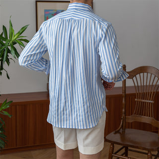 Breathable Seersucker Striped Long-sleeved Shirt Phosgene