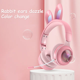 Rabbit Ear Headphones Wireless Luminous Extendable Wheat Headphones - Phosgene