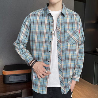 Loose Hong Kong Style Casual Coat Youth Plaid Shirt Phosgene