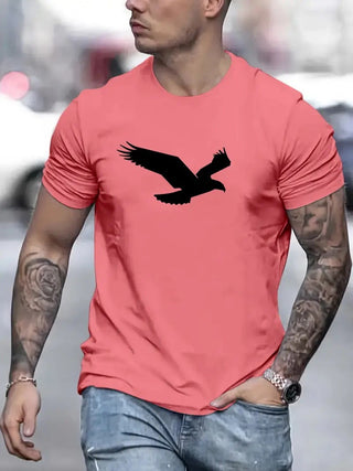 3D Digital Printing Eagle Solid Color Men's Casual Short-sleeved T-shirt Phosgene