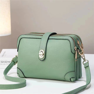 Multi-layer Lychee Pattern Simple Texture Soft Leather Western Style Multi-functional Shoulder Crossbody Small Square Bag - Phosgene