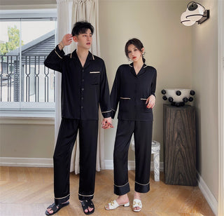 Couple Pajamas Lapel Cardigan Long Sleeves - Phosgene