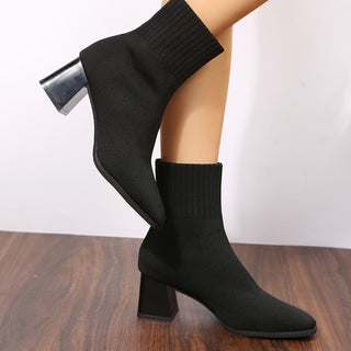 Large Size Thick Heel Pointed Women's Stretch Boots - Phosgene