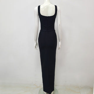 Black Sleeveless U-neck Rhinestone Elegant Slim Bandage DressEvening Dress - Phosgene