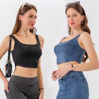 Denim Yoga Sports U-shaped Stretch Vest - Phosgene