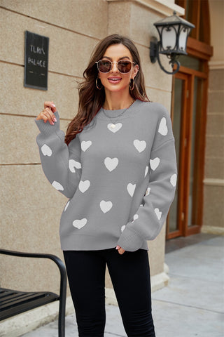 New Valentine's Day Heart Round Neck Plus Size Loose Women's Knit Sweater - Phosgene