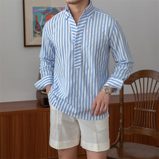 Breathable Seersucker Striped Long-sleeved Shirt Phosgene