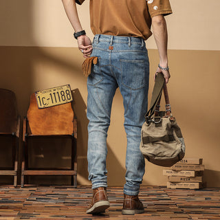 Motorcycle Jeans Korean Style Slim-fitting Ankle-tied High-end Men's Casual All-matching Stretch Pants Phosgene