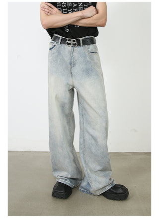 American Retro Washed Straight Jeans Men Phosgene