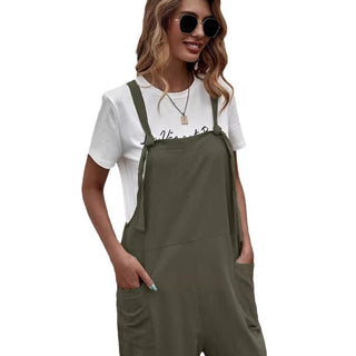 Fashion Solid Color Loose Pockets Wide Leg Jumpsuit - Phosgene