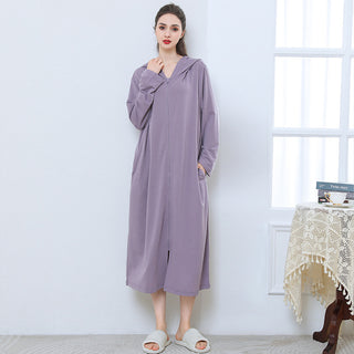 Zipper Bathrobe Couple Hooded Nightgown Thin Pajamas - Phosgene