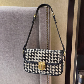 Women's Houndstooth One Shoulder Underarm Baguette Bag - Phosgene