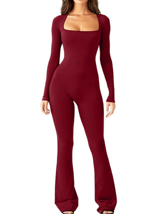 Women's Long Sleeve Belly And Waist Shaping Square Collar High Elastic Jumpsuit - Phosgene