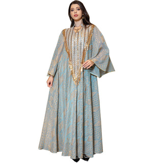 Festival Evening Dress Arabic Dubai Mesh Embroidered Sequins Robe Middle East - Phosgene