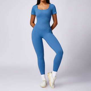 Women's Tight Seamless Back One-piece High-strength Thread Short-sleeved Fitness Sports Jumpsuit - Phosgene