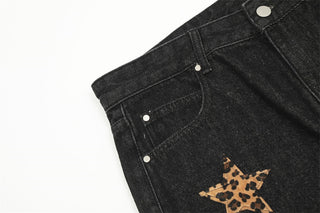 Leopard Print Five-pointed Star Jeans For Men And Women Phosgene