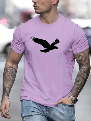 3D Digital Printing Eagle Solid Color Men's Casual Short-sleeved T-shirt Phosgene