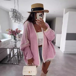 Thick Needle Knitted Sweater Coat Solid Color Loose Cardigan - Phosgene