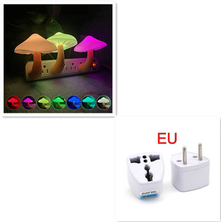 LED Night Light Mushroom Wall Socket Lamp EU US Plug Warm White Light-control Sensor Bedroom Light Home Decoration - Phosgene