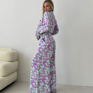 Printed Long-sleeved Underwear And Trousers Three-piece Set Phosgene