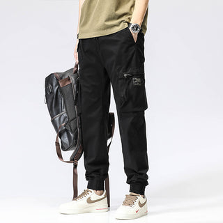 Casual Pants Trendy Brand Elastic Waist Men's Youth Simple Pure Cotton Multi-pocket Work Pants Trousers Ankle-tied - Phosgene