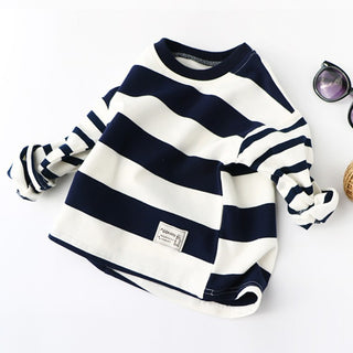 Striped Black And White Pullover Children's Long-sleeved Sweater - Phosgene