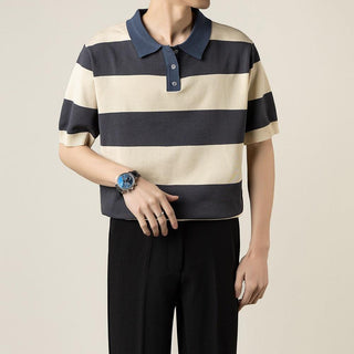 Lightly Mature Knitted Polo Shirt Casual Striped Short Sleeve Phosgene