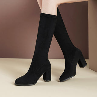 Below The Knee Boots Stretch Boots Suede Pointed Toe - Phosgene