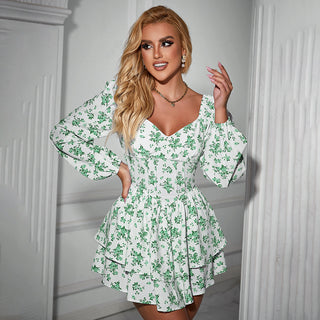 Vacation Long Sleeve Printed Mini Dress - Phosgene