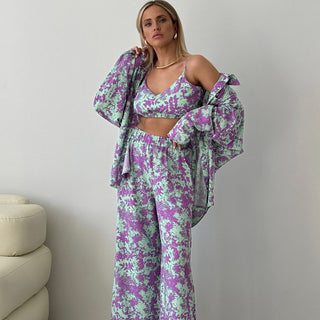 Printed Long-sleeved Underwear And Trousers Three-piece Set Phosgene