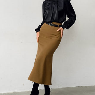 Retro Brown French Fishtail Skirt Autumn And Winter Temperament Drape - Phosgene