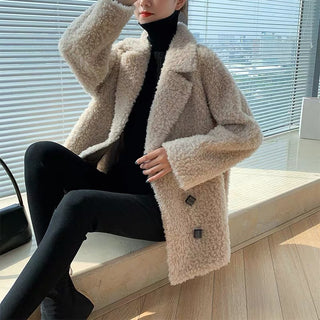 All Wool Granular Sheep Shearing Mid Length Large Size Fur Coat - Phosgene