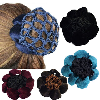 Solid Color Performance Dance Velvet Headband With Hair Mesh Bag - Phosgene