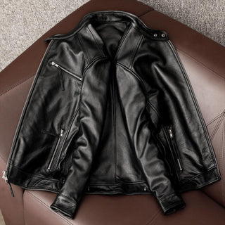 Leather Men's Stand Collar Leather Jacket Coat Youth - Phosgene