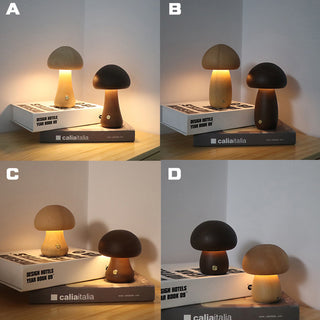 INS Wooden Cute Mushroom LED Night Light With Touch Switch  Bedside Table Lamp For Bedroom Childrens Room Sleeping Night Lamps Home Decor - Phosgene