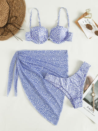 Three-piece Floral Bikini Beach Dress - Phosgene