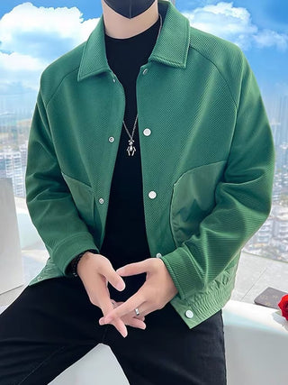 Twill Green Coat Lapel Pu Handsome Jacket - Phosgene